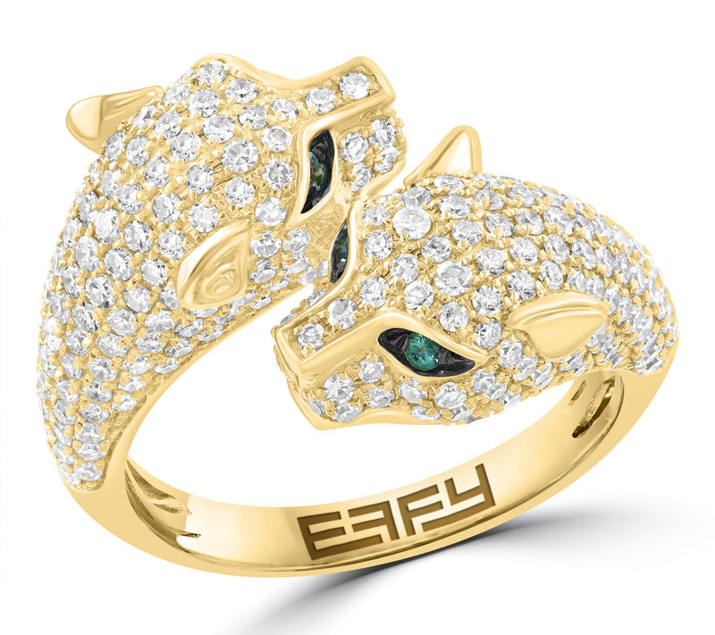 Effy Diamond & Emerald Panther Ring, 14K Gold — Main view