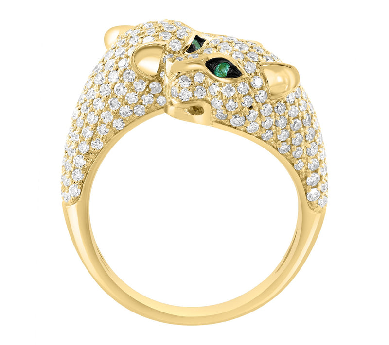 Effy Diamond & Emerald Panther Ring, 14K Gold — View 2