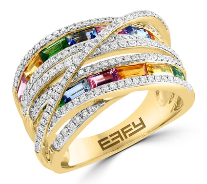 Effy Diamond, Multi-Sapphire & Tsavorite BypassRing, 14K Gold