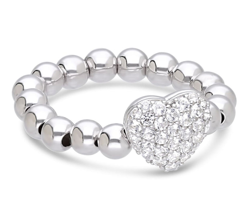 Elyse Ryan Sterling Silver Beaded White Topaz Pave Heart Ring — Main view