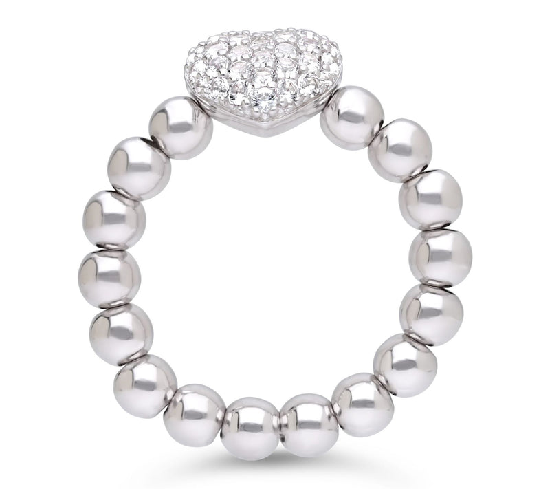 Elyse Ryan Sterling Silver Beaded White Topaz Pave Heart Ring — View 3