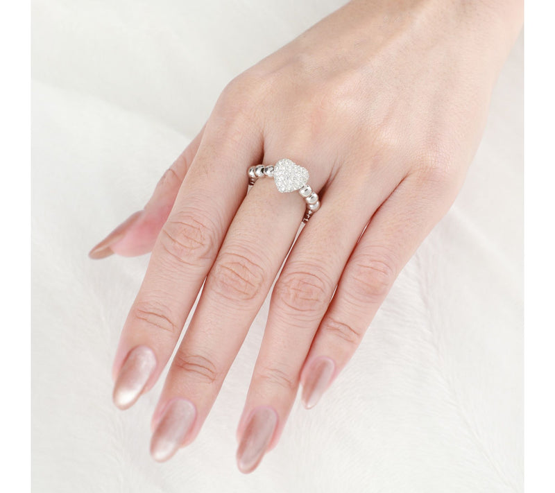 Elyse Ryan Sterling Silver Beaded White Topaz Pave Heart Ring — View 4