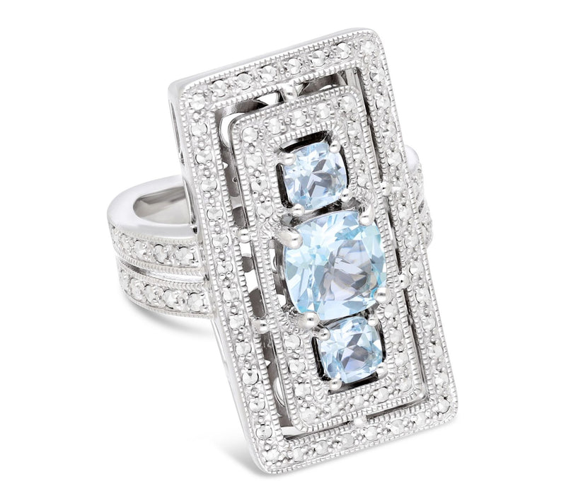 Dallas Prince Sterling Chrome Marcasite & Blue Topaz Ring — View 2
