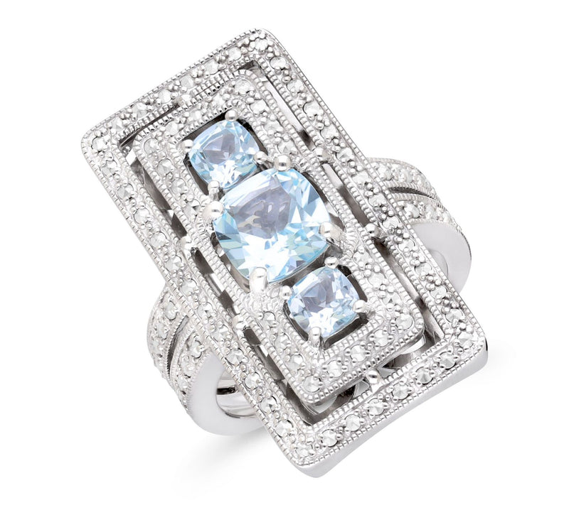 Dallas Prince Sterling Chrome Marcasite & Blue Topaz Ring — Main view