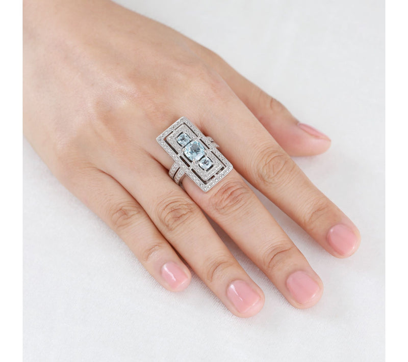 Dallas Prince Sterling Chrome Marcasite & Blue Topaz Ring — View 5