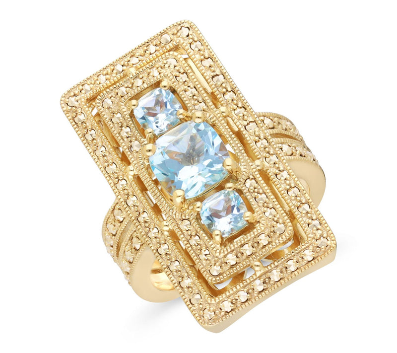 Dallas Prince 14K Clad Chrome Marcasite & Blueopaz Ring — Main view
