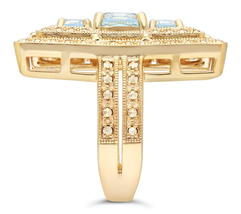 Dallas Prince 14K Clad Chrome Marcasite & Blueopaz Ring — View 3