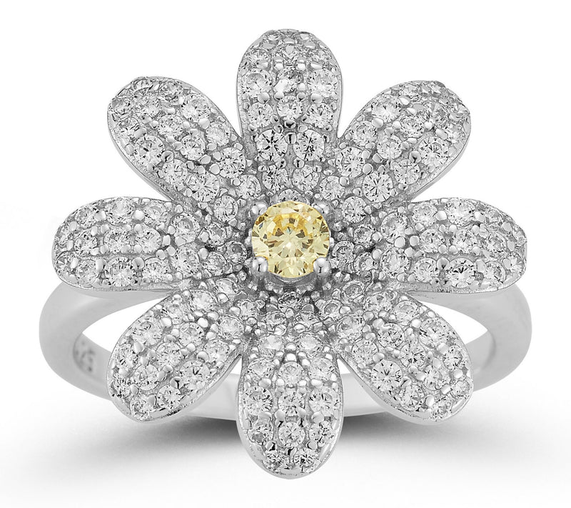Sterlina Silver Pave Daisy Band Ring, Sterling — View 8