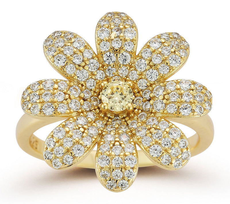 Sterlina Silver Pave Daisy Band Ring, Sterling — View 9