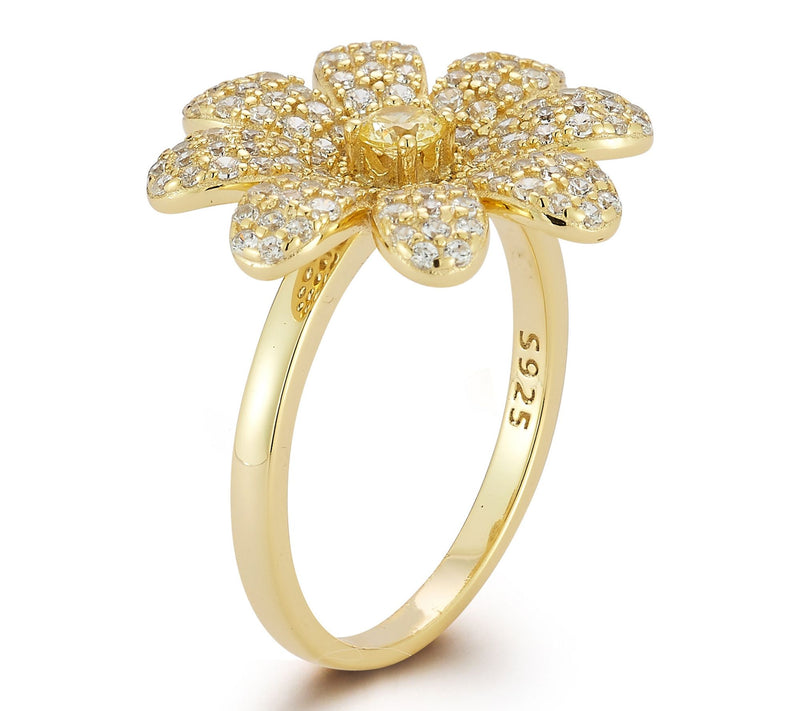 Sterlina Silver Pave Daisy Band Ring, Sterling — View 2