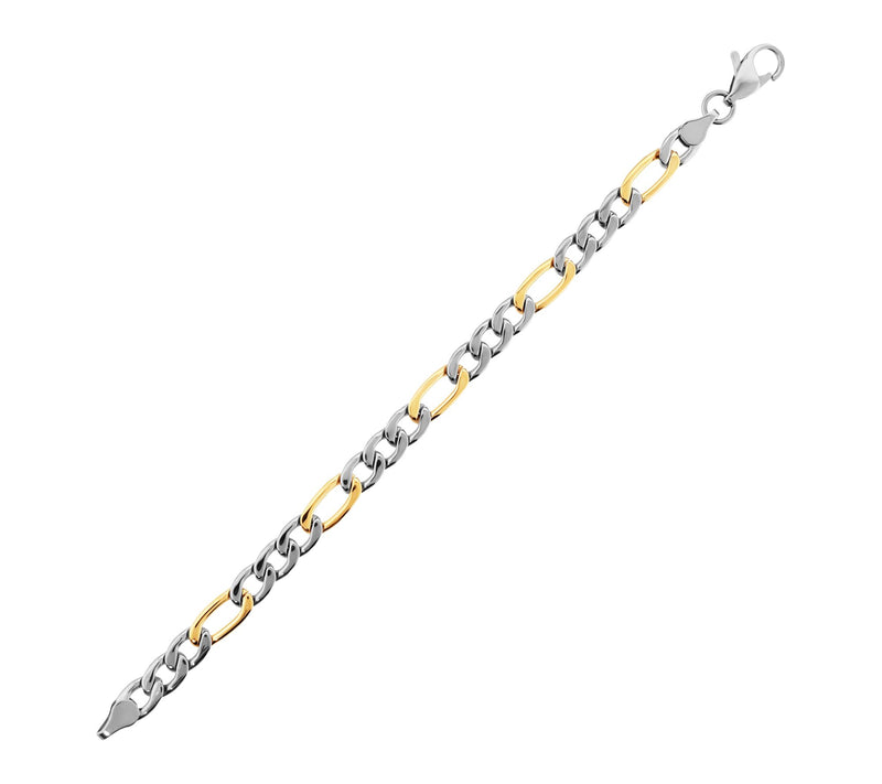 Steel By Design Two Tone Figaro Link Bracelet — View 2