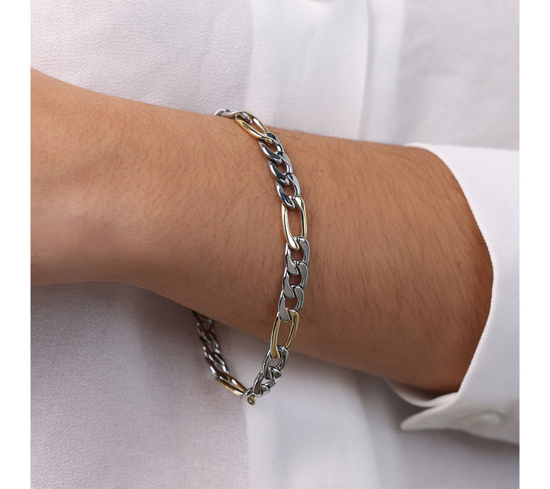 Steel By Design Two Tone Figaro Link Bracelet — View 3
