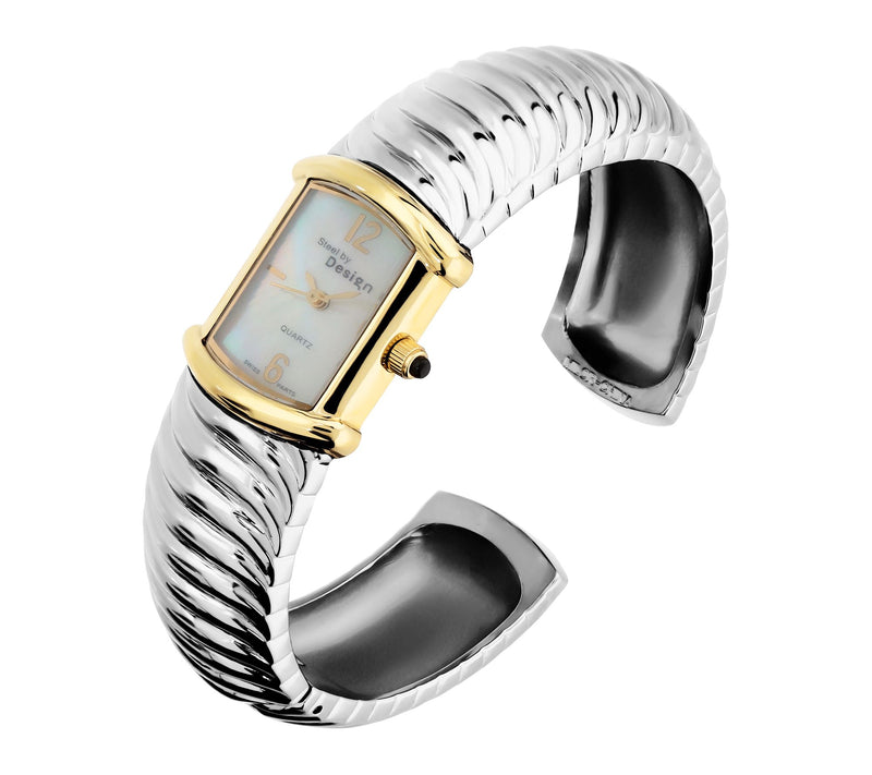 Steel By Design Two-Tone Hinged Cuff Watch — View 6