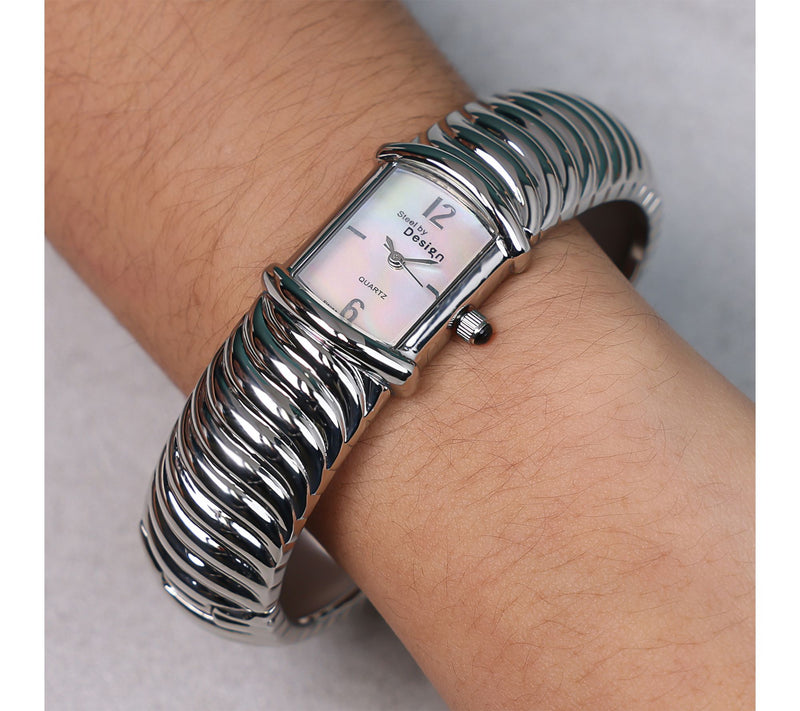 Steel By Design Two-Tone Hinged Cuff Watch — View 3