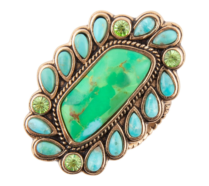 Barse Artisan Crafted Turquoise Golden Statement Ring — View 7