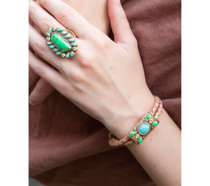 Barse Artisan Crafted Turquoise Golden Statement Ring — View 5