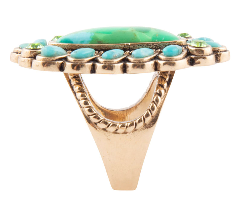 Barse Artisan Crafted Turquoise Golden Statement Ring — View 2
