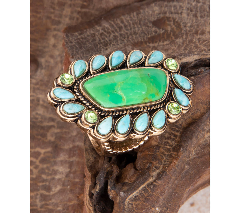 Barse Artisan Crafted Turquoise Golden Statement Ring — View 4