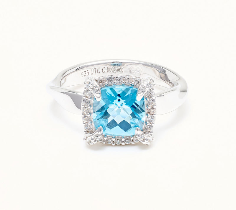 Christian James by Scott Grimes Sterling Silver Cushion Halo Gemstone Ring — View 2