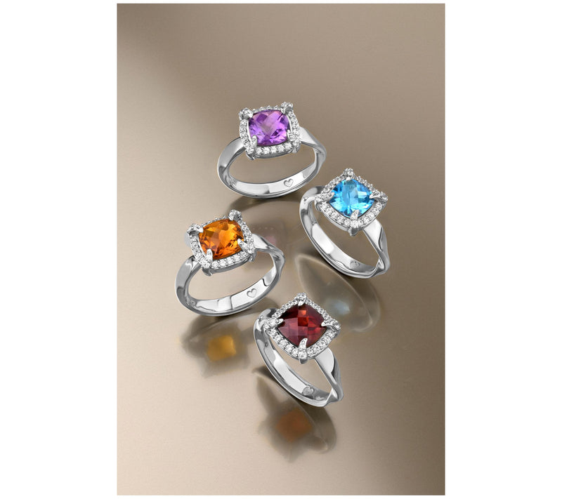 Christian James by Scott Grimes Sterling Silver Cushion Halo Gemstone Ring — View 4