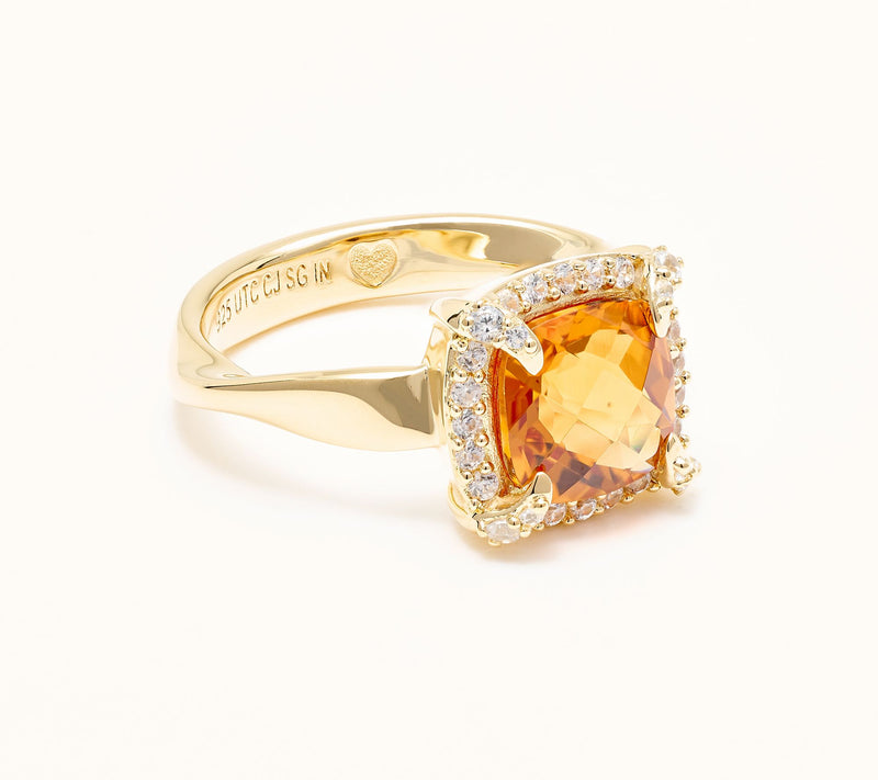 Christian James by Scott Grimes 14K Gold Clad Cushion Halo Gemstone Ring — Main view