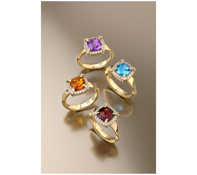 Christian James by Scott Grimes 14K Gold Clad Cushion Halo Gemstone Ring — View 4