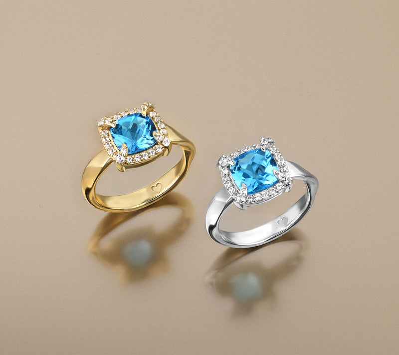 Christian James by Scott Grimes 14K Gold Clad Cushion Halo Gemstone Ring — View 8