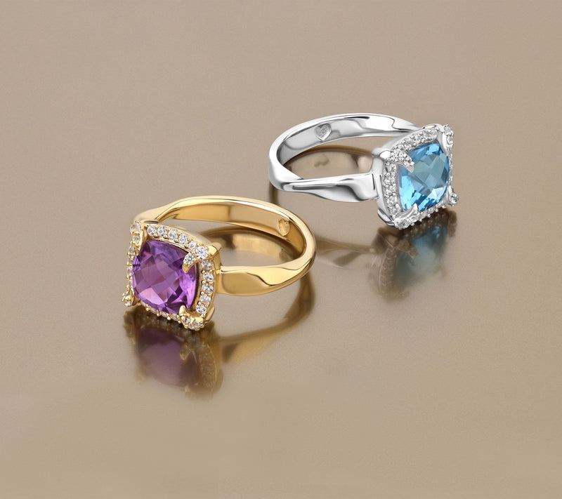 Christian James by Scott Grimes 14K Gold Clad Cushion Halo Gemstone Ring — View 6