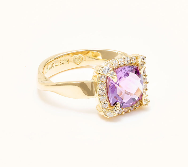 Christian James by Scott Grimes 14K Gold Clad Cushion Halo Gemstone Ring — View 15