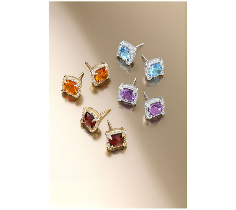 Christian James by Scott Grimes Sterling Silver Cushion Halo Stud Earrings — View 6