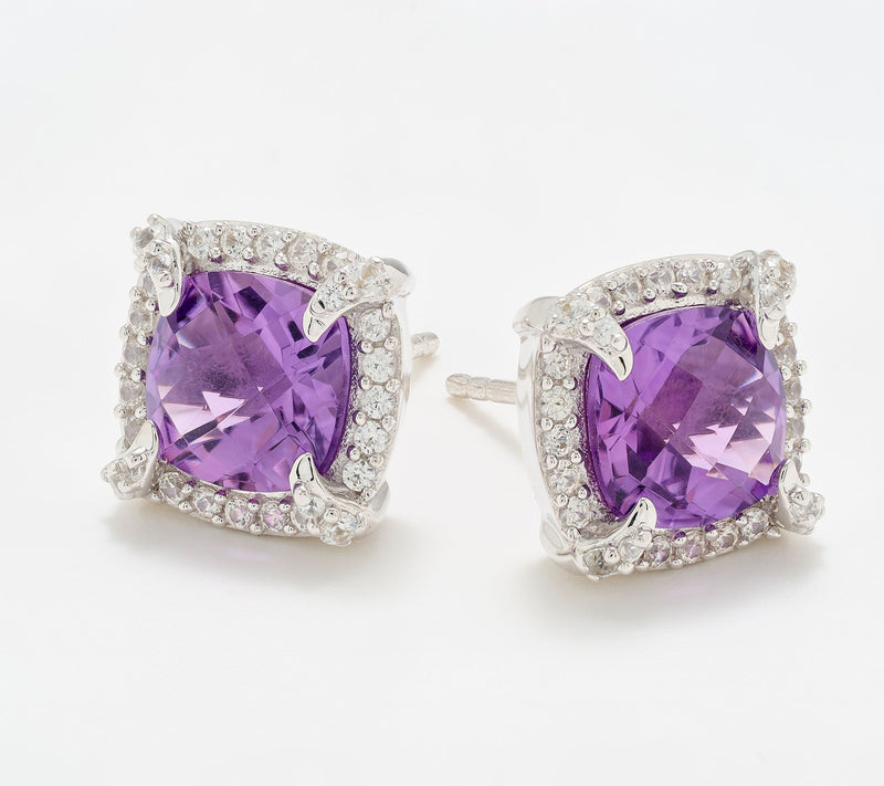 Christian James by Scott Grimes Sterling Silver Cushion Halo Stud Earrings — View 15