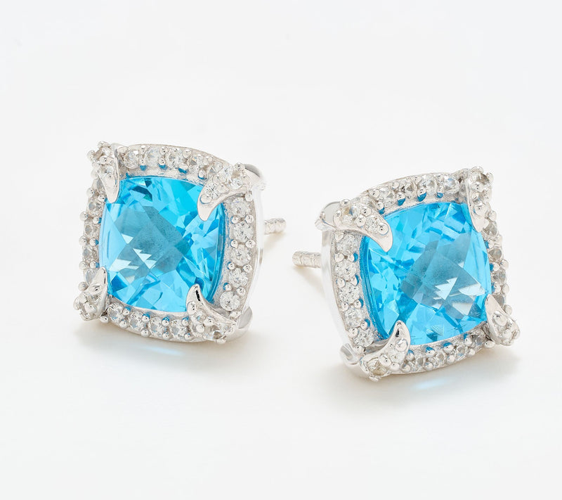 Christian James by Scott Grimes Sterling Silver Cushion Halo Stud Earrings — View 16