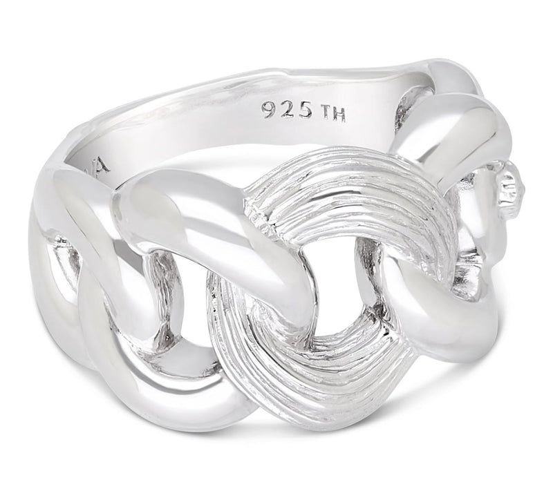Ariva Sterling Silver Silk Textured Link Ring — Main view