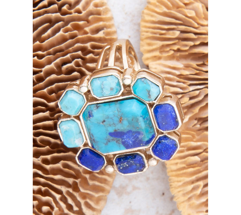 Barse Artisan Crafted Duality Blue Lapis & Turquoise Ring — View 4
