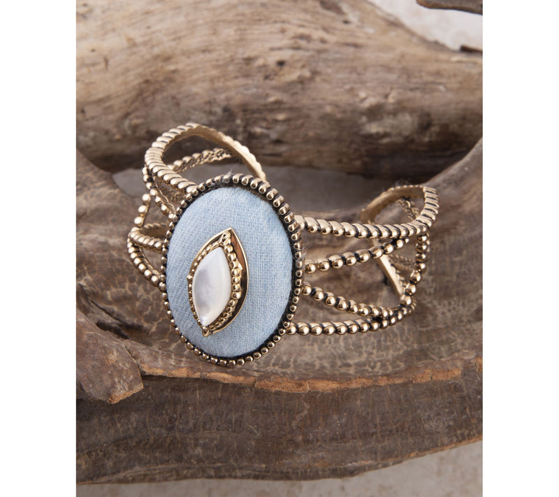 Barse Artisan Crafted White Mother of Pearl Cuff Bracelet — View 3