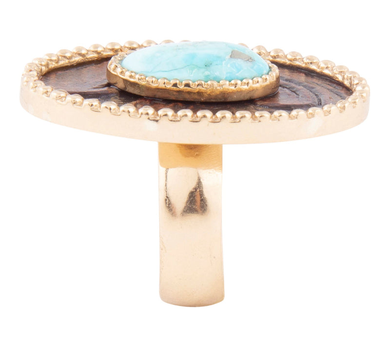 Barse Artisan Crafted Turquoise Rosette LeatherGolden Ring — View 2