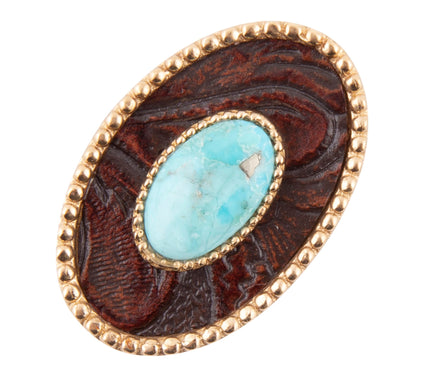 Barse Artisan Crafted Turquoise Rosette LeatherGolden Ring