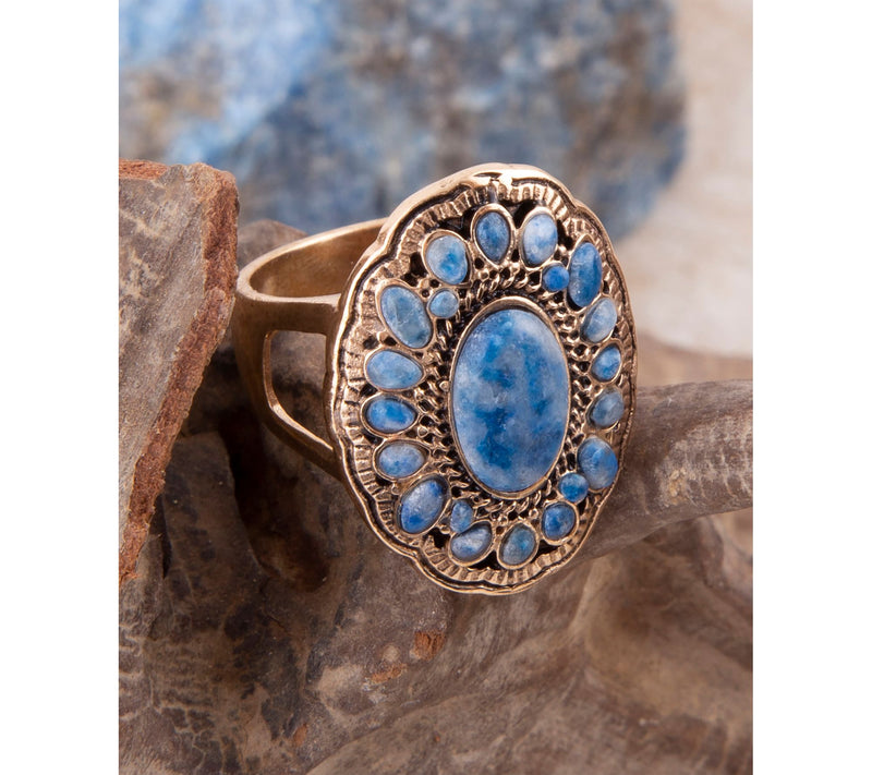 Barse Artisan Crafted Denim Blue Lapis Golden Ring — View 2