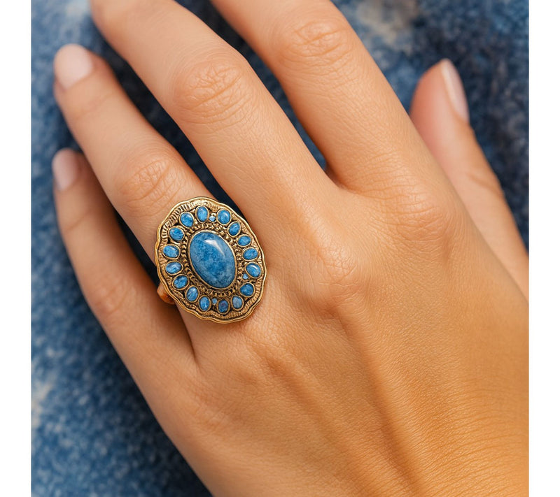 Barse Artisan Crafted Denim Blue Lapis Golden Ring — View 3