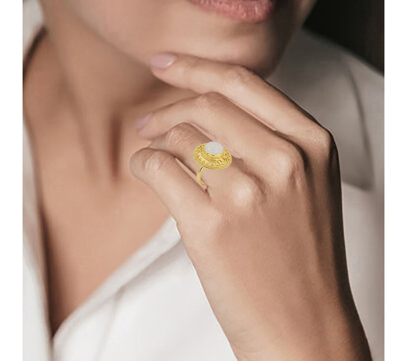 Artisan Crafted Moonstone Cocktail Ring, 14K Gold Plated — View 7