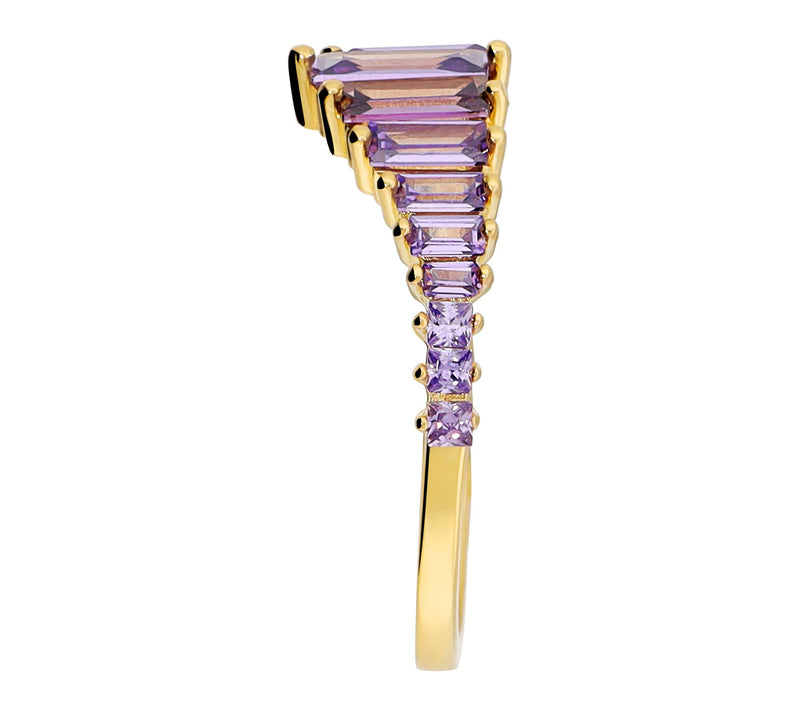 Diamonique Purple Graduated Baguette Ring, 14KGold Plated — View 2