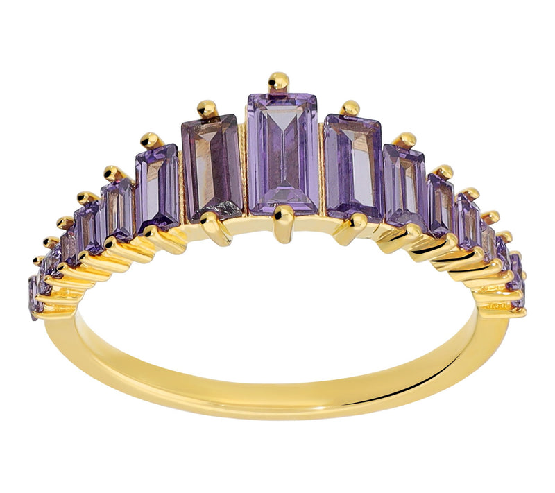 Diamonique Purple Graduated Baguette Ring, 14KGold Plated — Main view