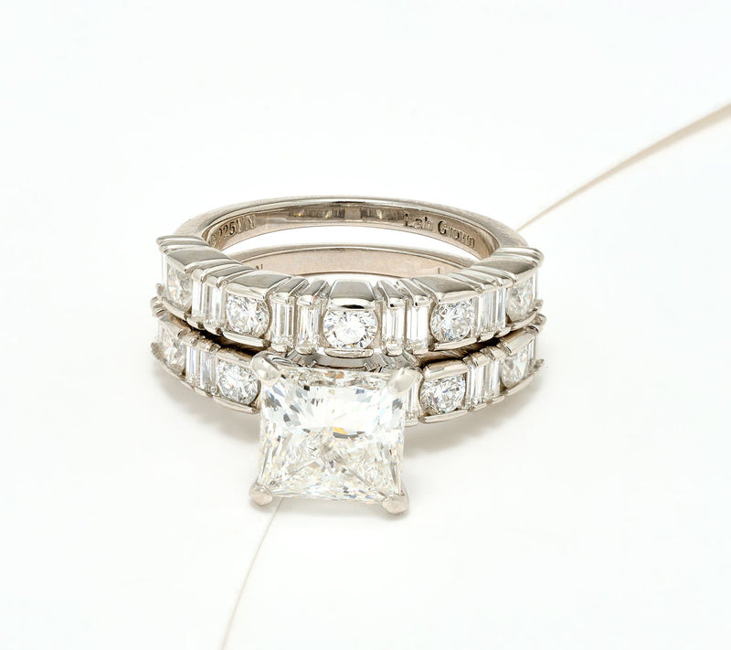 Fire Light Lab Grown Diamond 4.81 cttw Princess Cut Ring Set, Sterl — View 6