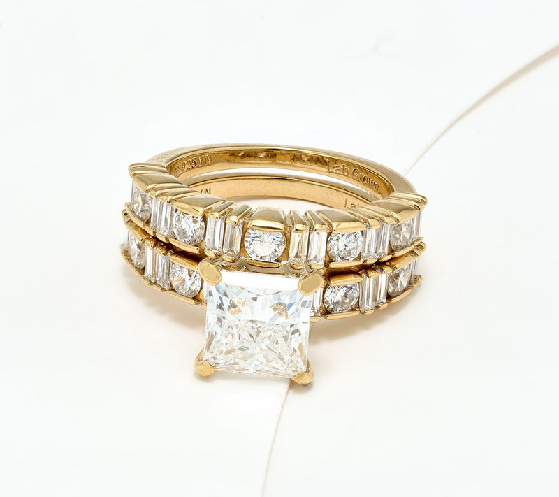 Fire Light Lab Grown Diamond 4.81 cttw Princess Cut Ring Set, Sterl — Main view
