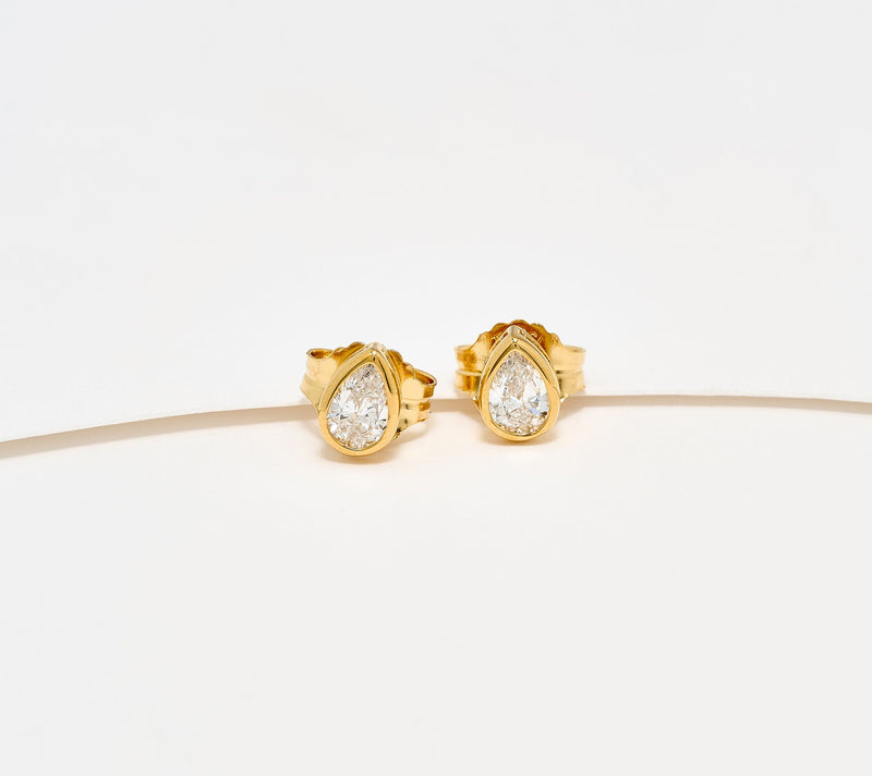 Fire Light Lab Grown Diamond 0.70 cttw Pear Bezel Set Stud Earrings — View 7