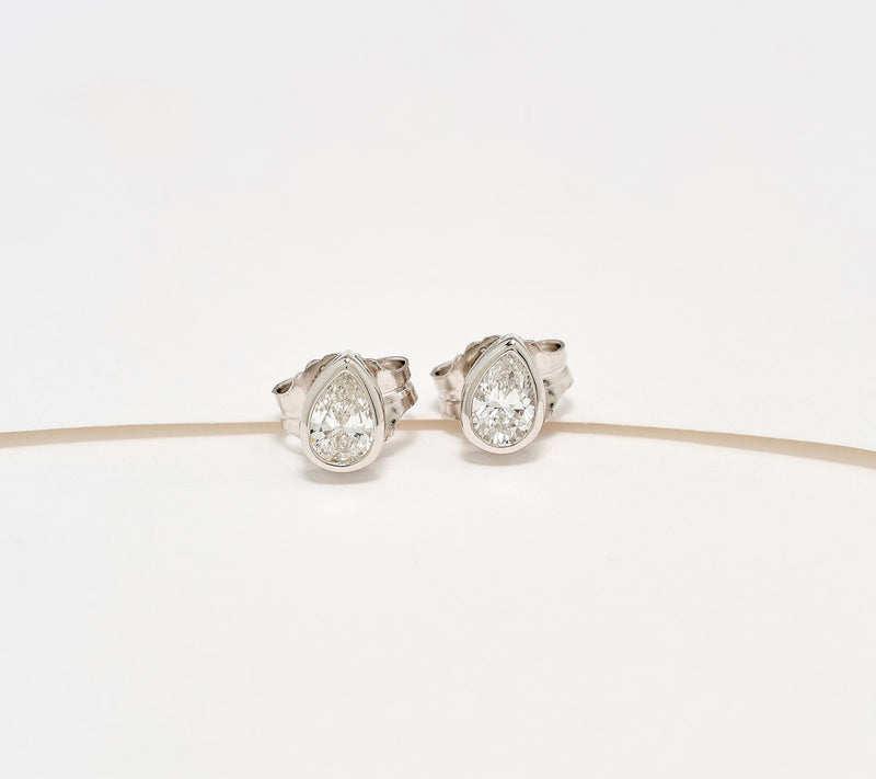 Fire Light Lab Grown Diamond 0.70 cttw Pear Bezel Set Stud Earrings — Main view