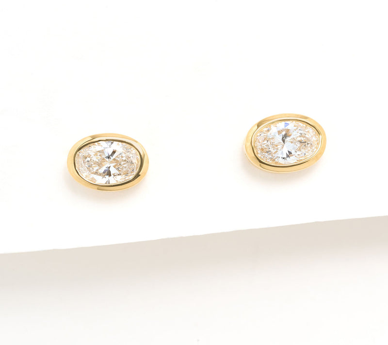 Fire Light Lab Grown Diamond 0.72 cttw Oval Bezel Set Stud Earrings — Main view
