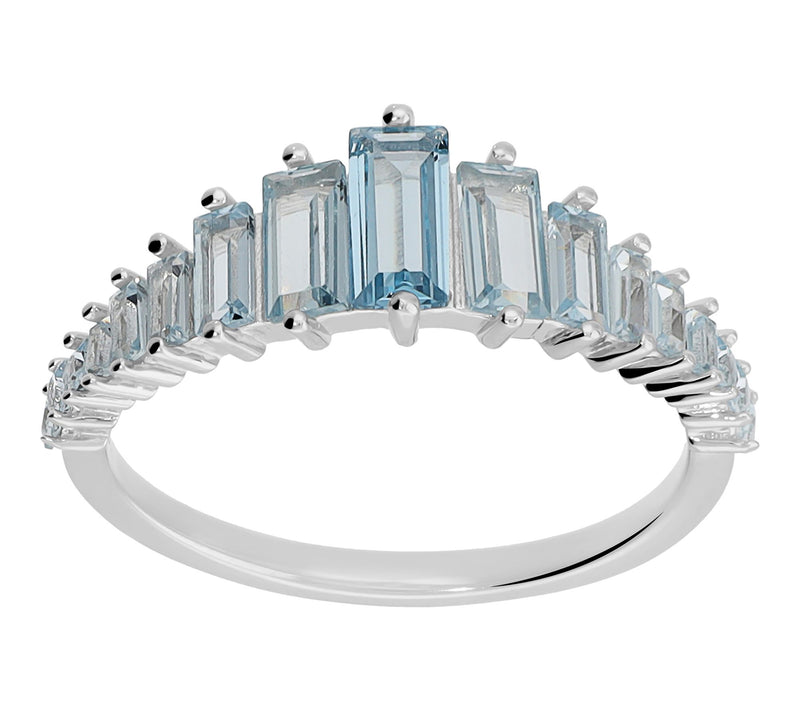 Diamonique Blue Graduated Baguette Ring, Sterling Silver — Main view