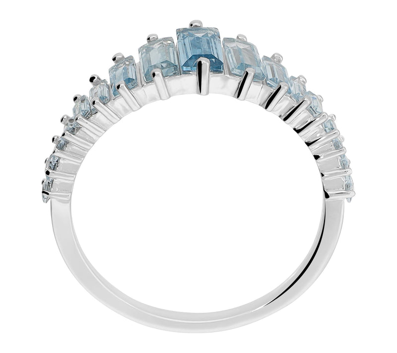 Diamonique Blue Graduated Baguette Ring, Sterling Silver — View 3