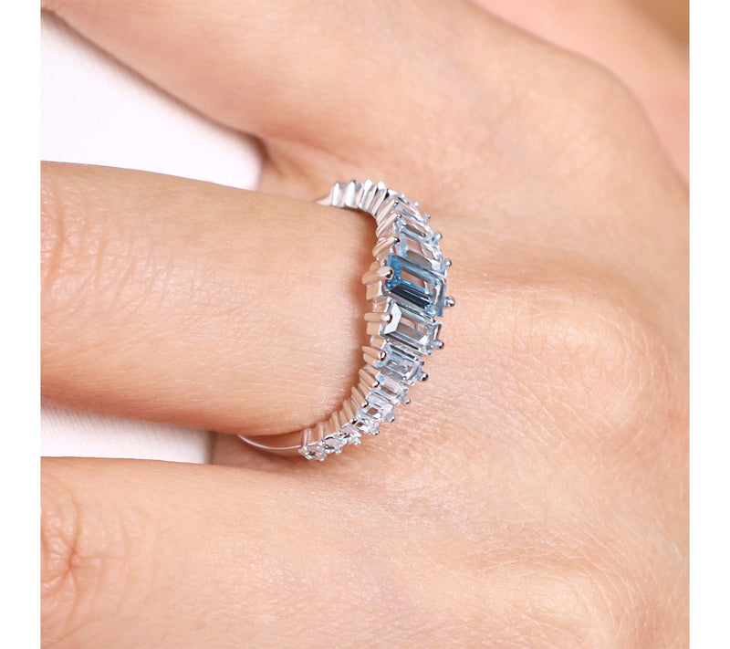 Diamonique Blue Graduated Baguette Ring, Sterling Silver — View 4